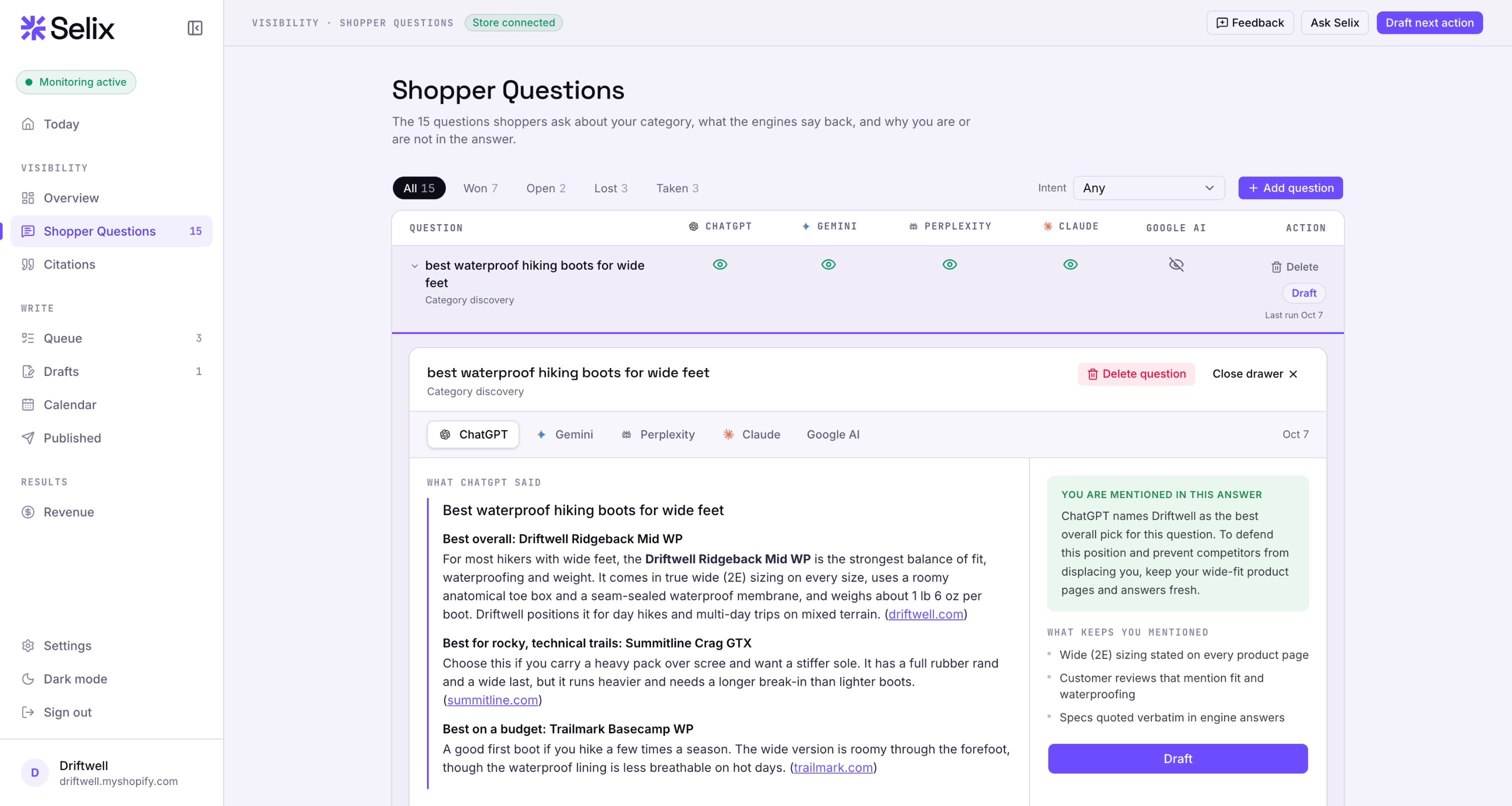An open shopper question showing the ChatGPT answer